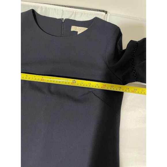 LOFT Petites 10P Navy Blue Shift Dress With Eyelet Trim Sleeves Short Sleeve - Picture 12 of 14